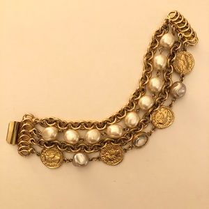 Gold, pearl and coin bracelet.